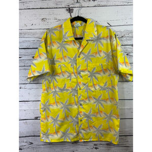Men's Tropicana Yellow & Gray Palm Tree Casual Button Down Shirt M